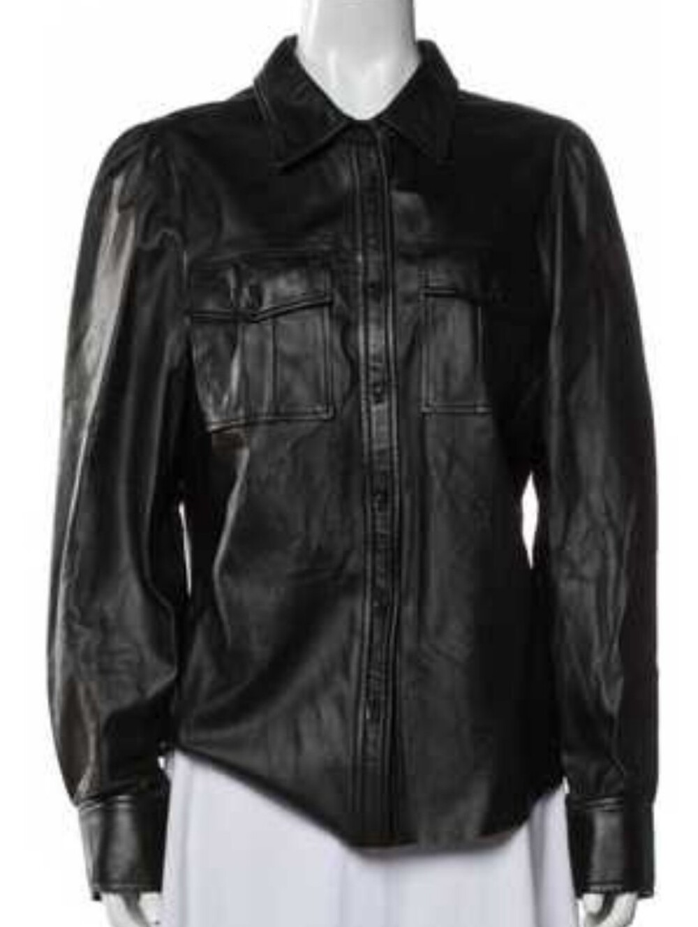 Frame Denim Black Leather Utility Shirt Jacket